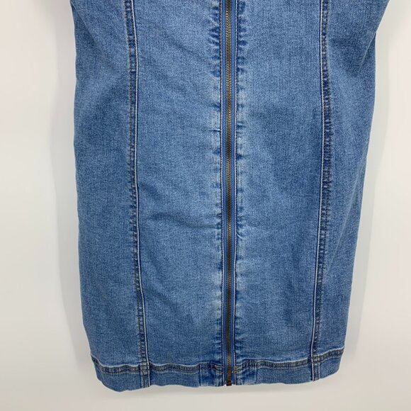 Forever 21 Denim Dress Blue Jean Bodycon Mini Overall Zip Front - Picture 5 of 9